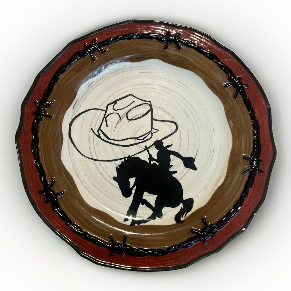 Sonoma Western Salad Plate Happy Trails 8.75” Horse Cowboy Hat Rodeo Red Lasso